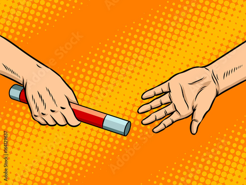 Transfer of baton pop art vector illustration