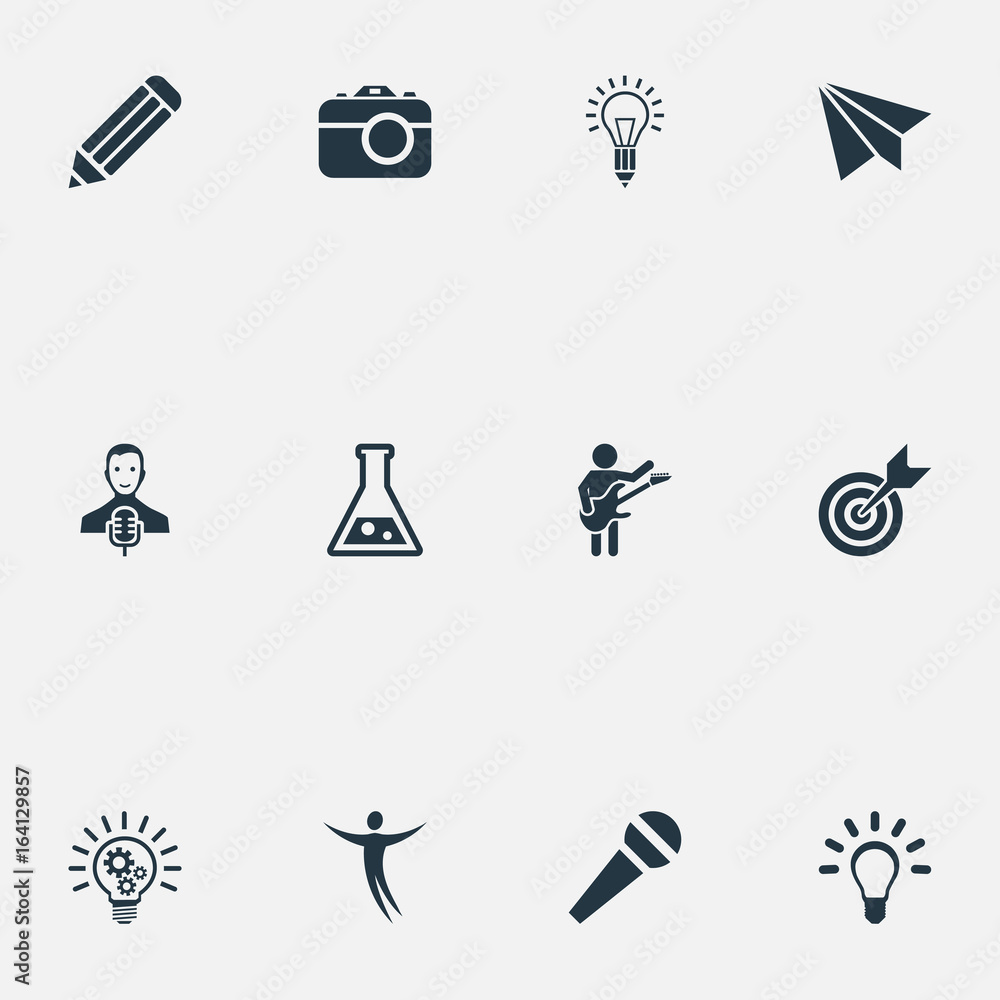 Vector Illustration Set Of Simple Visual Art Icons. Elements Interview,  Hobby, Accuracy And Other Synonyms Message, Centre And Pen. Stock Vector |  Adobe Stock