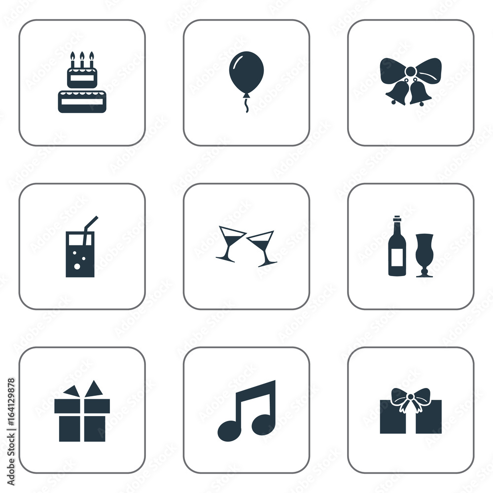 Vector Illustration Set Of Simple Celebration Icons. Elements Surprise