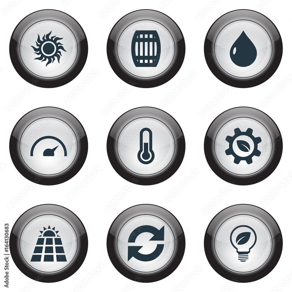 Vector Illustration Set Of Simple Ecology Icons. Elements Sun Power