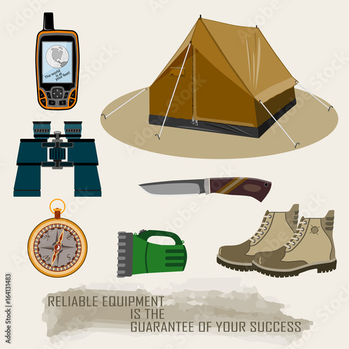 A set of accessories for traveling to nature. For active and life-loving people. Tent for an overnight stay in the open air.Quality and reliability.