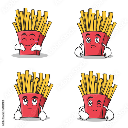 french fries cartoon character set collection