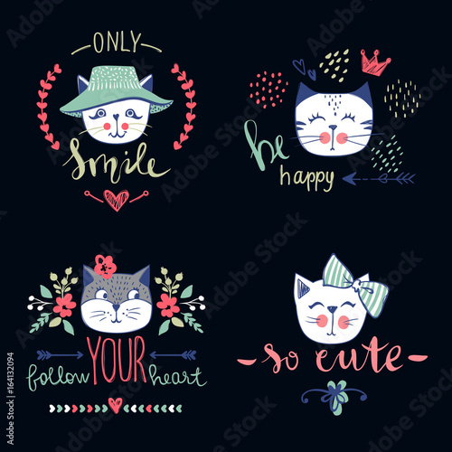 Vector card series with cute fashion cats.