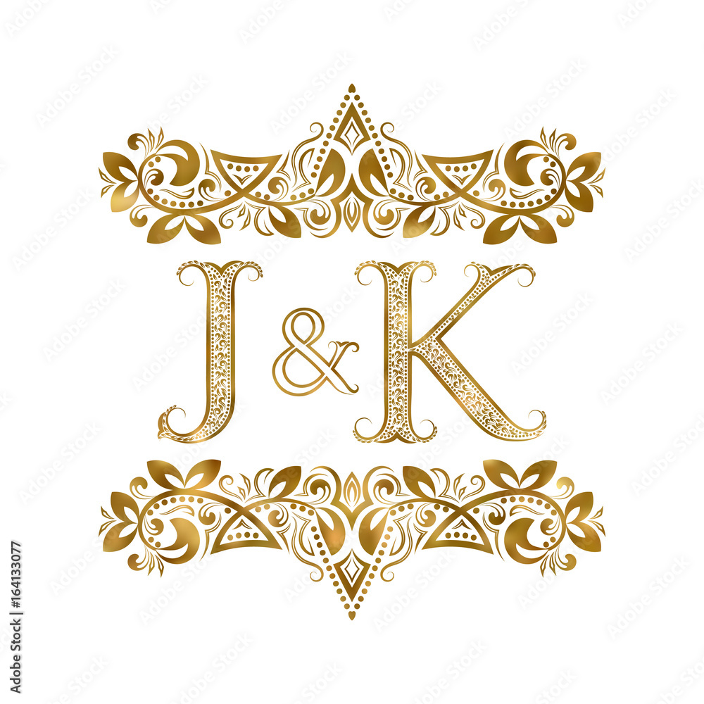 J and K vintage initials logo symbol. The letters are surrounded by