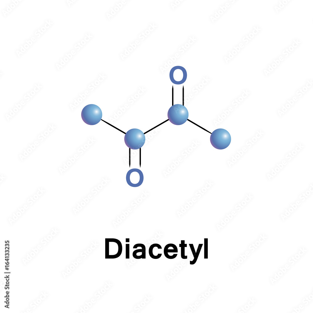 Diacetyl, or butanedione is an organic compound. It is a liquid with an intensely buttery flavor. It is a vicinal diketone with the molecular formula C4H6O2 Diacetyl, or butanedione is an organic compound. It is a liquid with an intensely buttery flavor. It is a vicinal diketone with the molecular formula C4H6O2