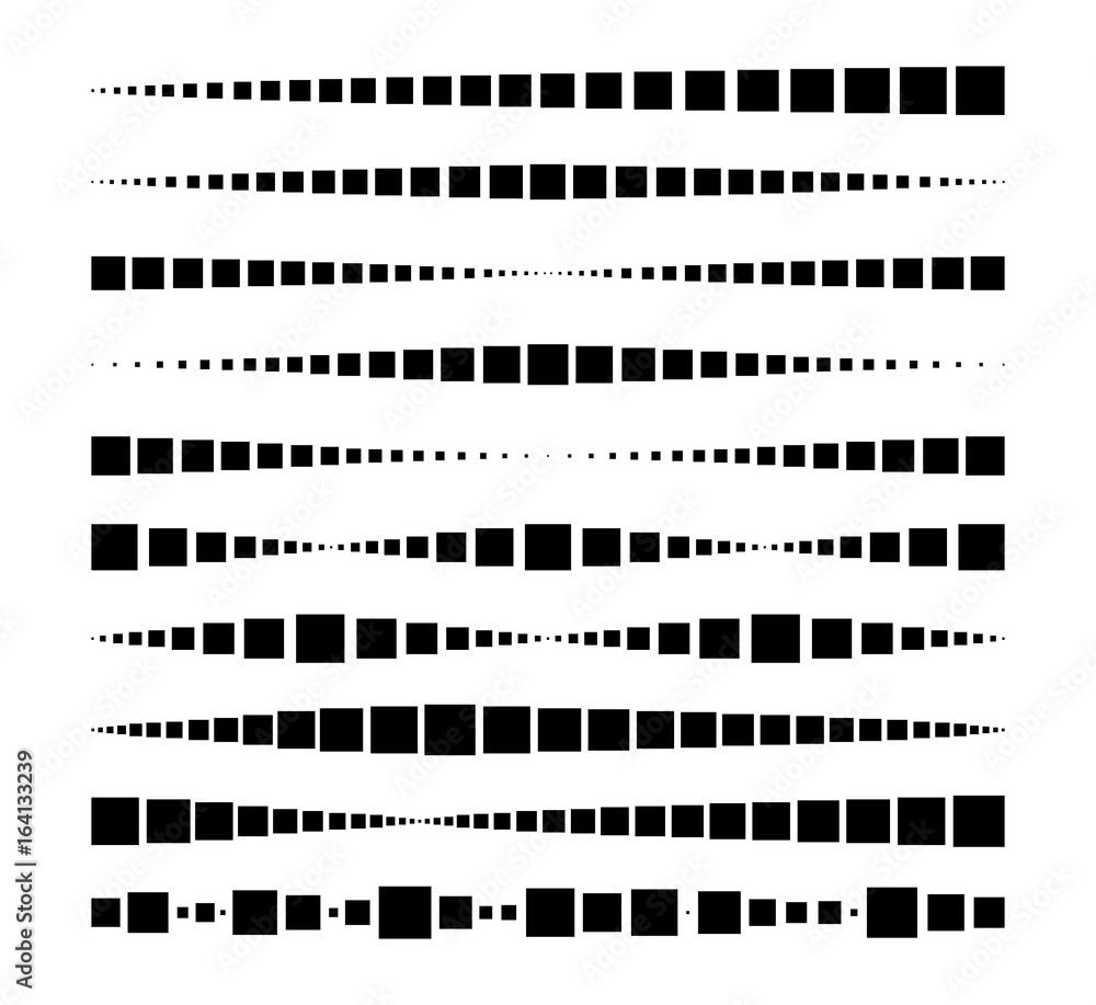 Lines made of square dots. For brushes, decorative elements, dividing lines. Vector illustration. Lines made of square dots. For brushes, decorative elements, dividing lines. Vector illustration.