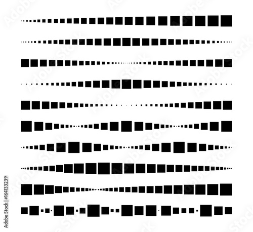 Lines made of square dots. For brushes, decorative elements, dividing lines. Vector illustration.	