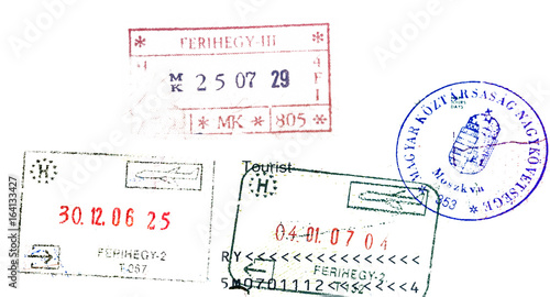 Illustration concept of passport stamps. Hungary arrival and departure stamps/