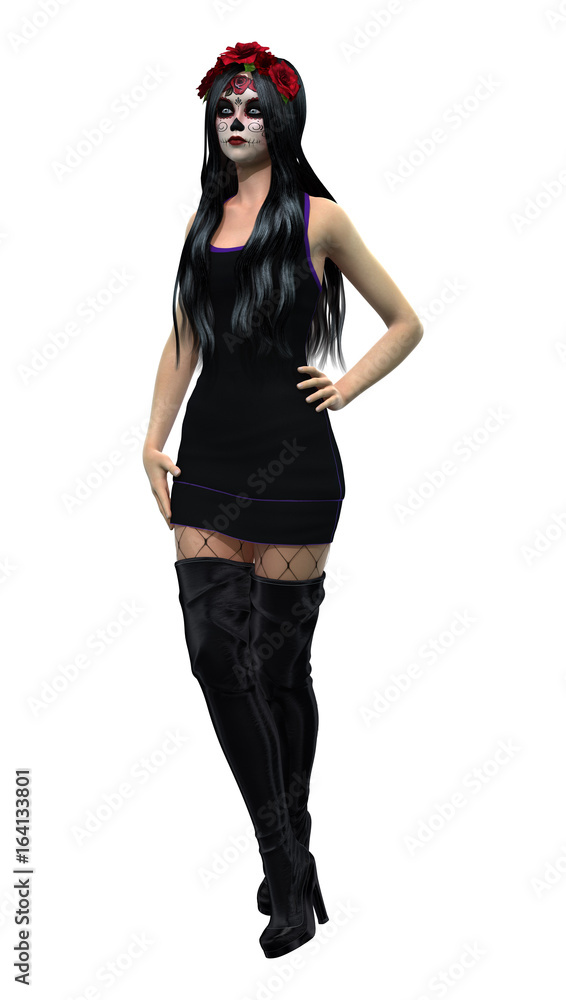 3D Rendering Sugar Skull Girl on White 3D Rendering Sugar Skull Girl on White