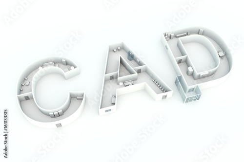 CAD in interior design on white background 3D illustration