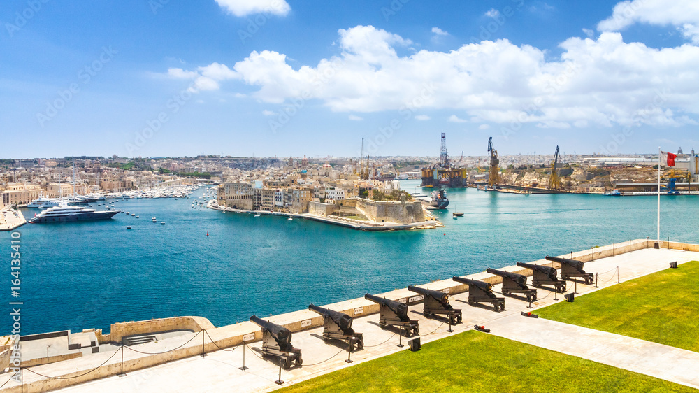 View of Valletta town with harbor, the capital of Malta, Europe.
