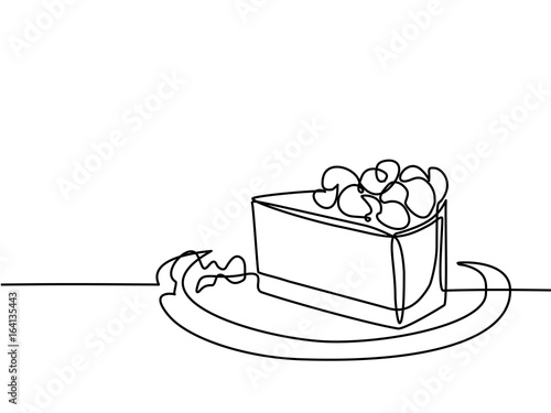 Continuous line drawing of piece cake. Vector illustration black line on white background.