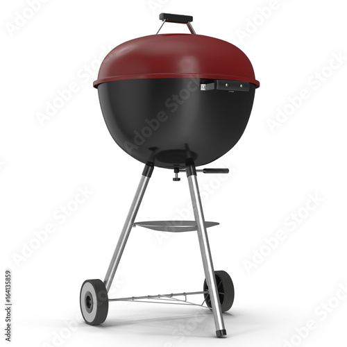 New black barbecue with a red cover over white. 3D Illustration, clipping path