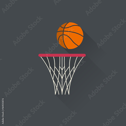 Basketball basket with a ball. Basketball net. Sport design. photo