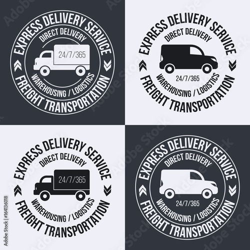 Set of fast delivery service Label Layout. Freight Transportation label, emblem vector illustration.