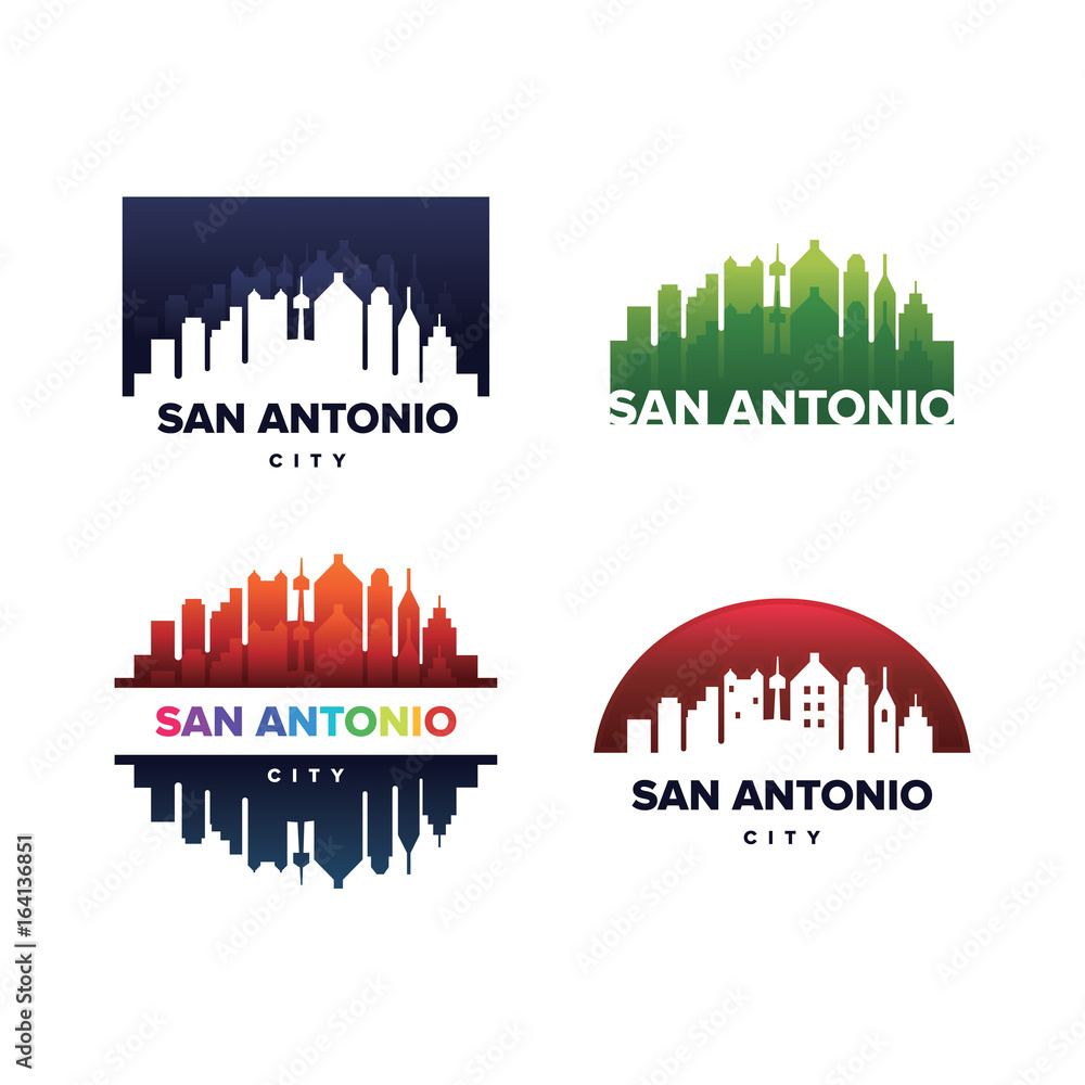 Cityscapes Skylines of San Antonio City Silhouette Logo Template Collection