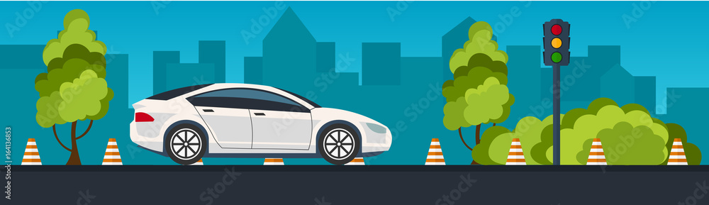 Driving School Banner. Auto Education. The rules of the road. Vector illustration.