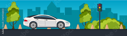 Driving School Banner. Auto Education. The rules of the road. Vector illustration.