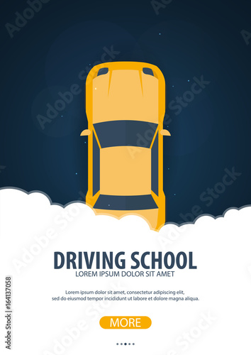 Driving School Banner. Auto Education. The rules of the road. Vector illustration.