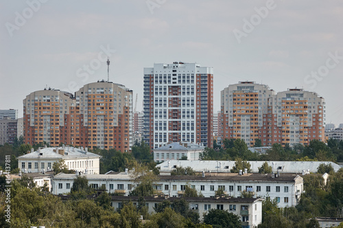 Moscow cityscape view, block of apartment buildings