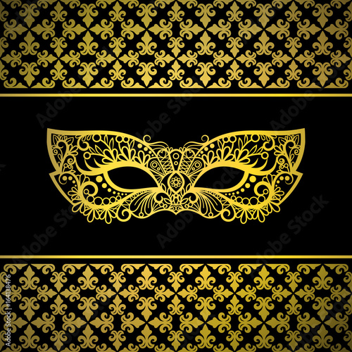 Gold carnival mask with luxury background