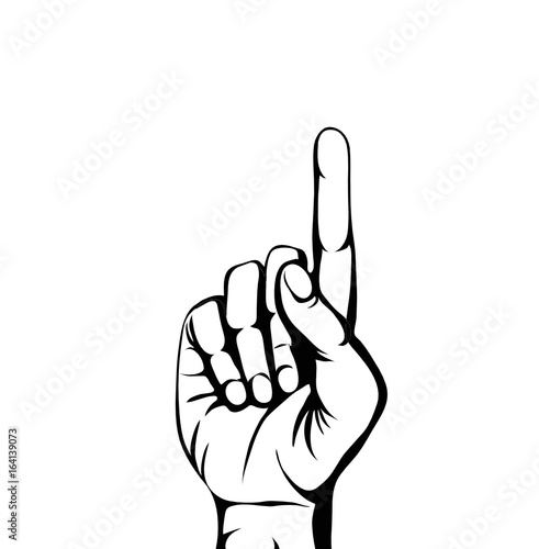 Hand gesture pointing up. The index finger raised. Empty space for your advertising. Vector illustration on white background