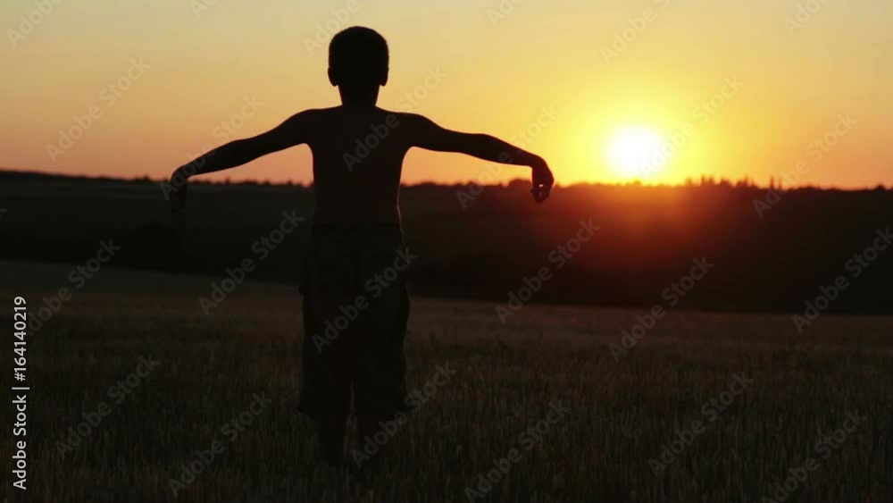 The boy at sunset does exercises running around the field. The child at the sunset of the day in the field runs and does exercises.
The boy at sunset does exercises running around the field. The child at the sunset of the day in the field runs and does exercises.