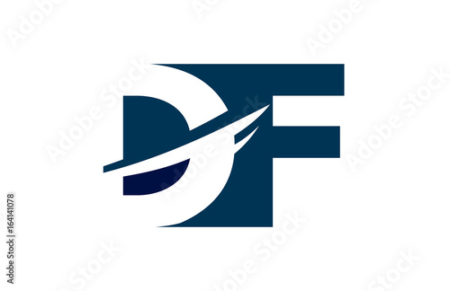 DF Negative Space Square Swoosh Letter Logo