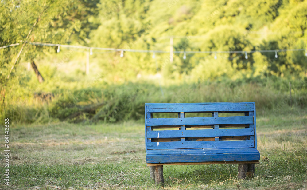 Blue Retro Wooden Bench