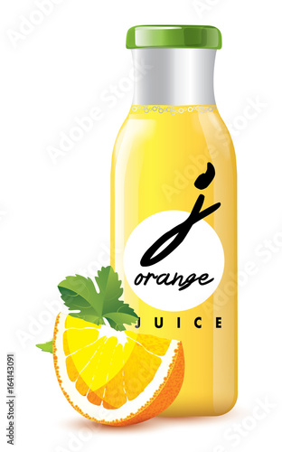 Orange juice bottle with orange isolated vector illustration