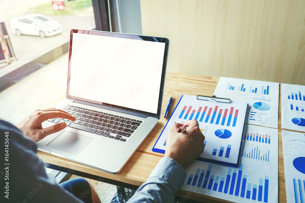 Typing laptop Business Man working with blank screen Planning Strategy Analysis Concept Typing laptop Business Man working with blank screen Planning Strategy Analysis Concept