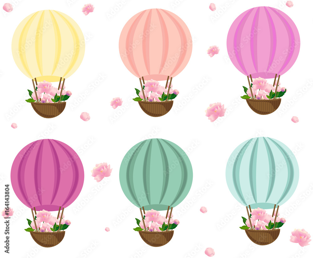 Air balloons with flowers. Kids decor in different colors Vector illustration Air balloons with flowers. Kids decor in different colors Vector illustration
