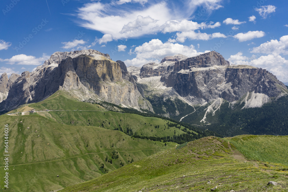 Beautiful summer mountain landscape. Sella group. Dolomites. Italy.