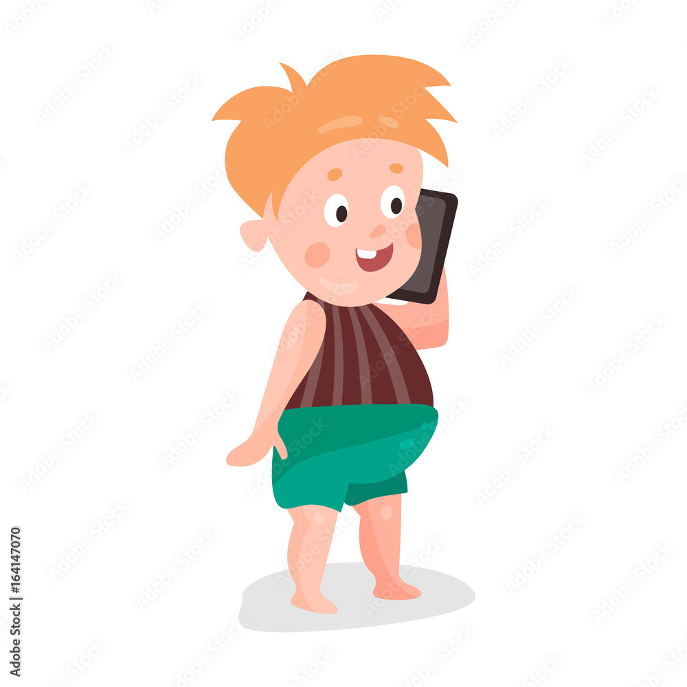 Cute cartoon redhead toddler boy playing with smartphone colorful character vector Illustration Cute cartoon redhead toddler boy playing with smartphone colorful character vector Illustration