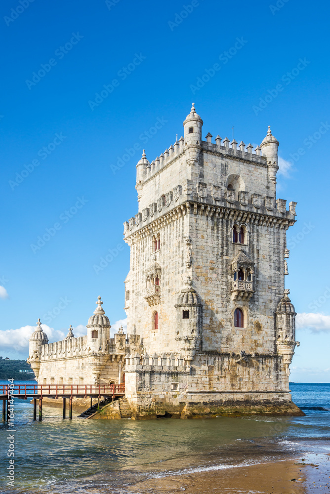 Belem tower at the bank of Tejo River in Lisbon is built in the Manuelen style,Portugal