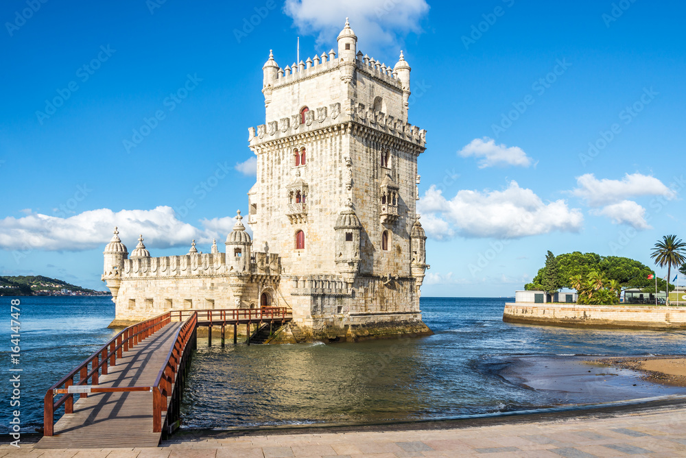 Obraz premium View at the Belem tower at the bank of Tejo River in Lisbon ,Portugal