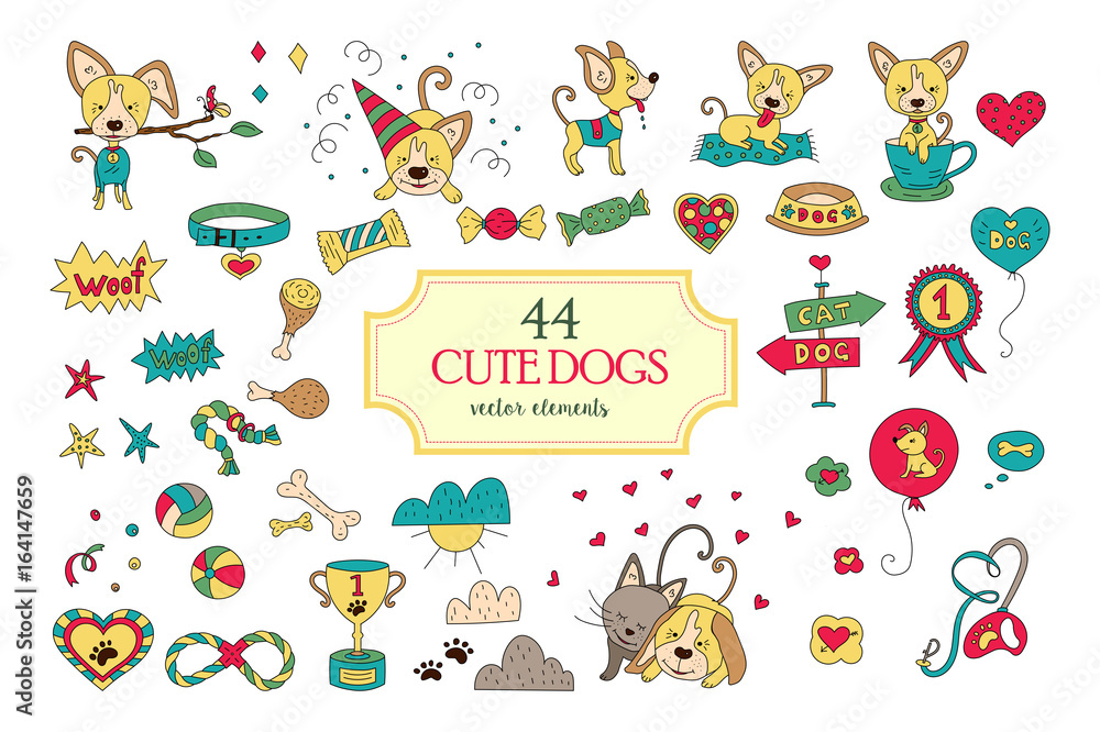 Fototapeta premium Big collection with funny vector dog characters.