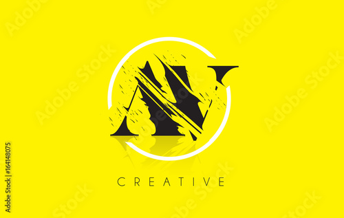 AV Letter Logo with Vintage Grundge Drawing Design. Destroyed Cutted Letter Icon Vector.