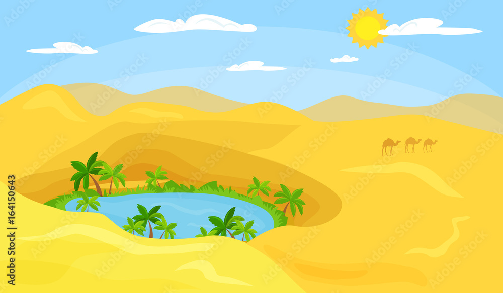 desert landscape oasis. Vector illustration 