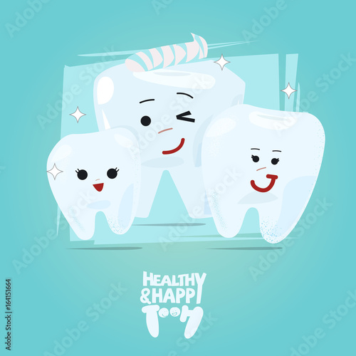 happy tooth family character design, healthy tooth concept - vector