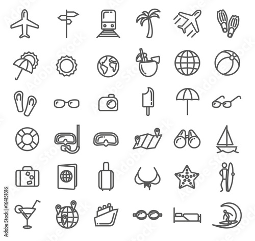 Summer vacation outline icons set