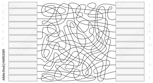 Labyrinth with each twelve empty fields to be labeled and connected - the numbers show the solution.