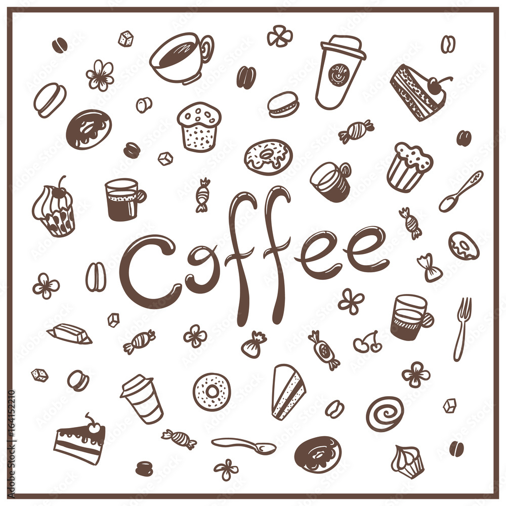 Naklejka coffee doodles set