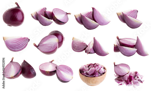 Sliced red onion isolated on a white background