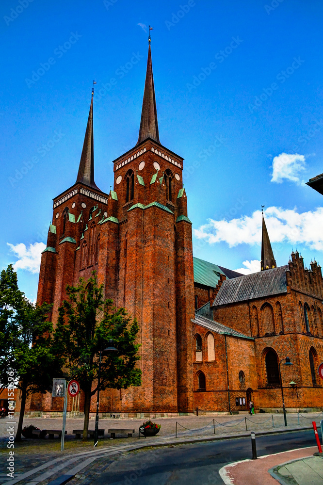 Exterior view to Roskilde Cathedral in Denmark