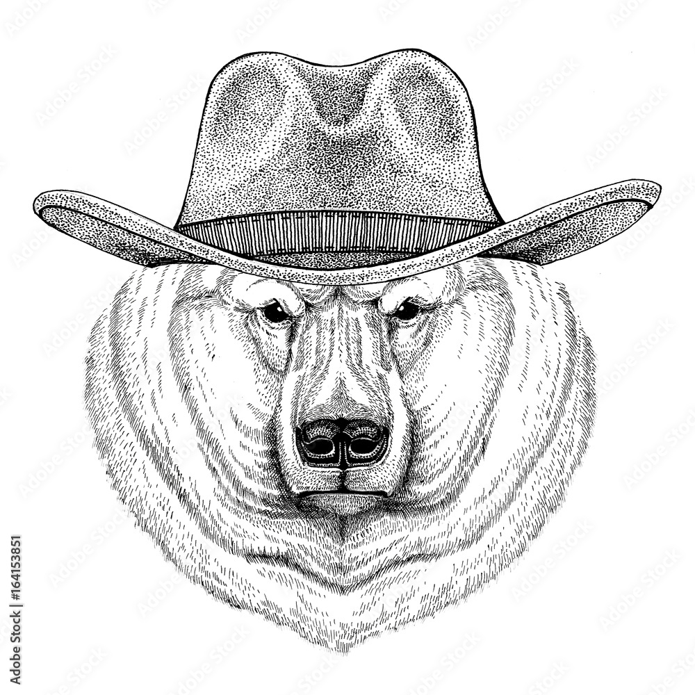 Polar bear Wild animal wearing cowboy hat Wild west animal Cowboy