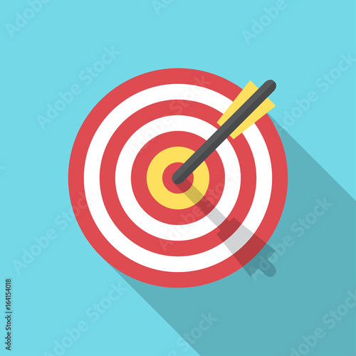 Target with an arrow flat icon concept market goal vector picture image. Concept target market, audience, group, consumer. Bullseye or goal Isolated sign. Illustration of a target with an arrow.