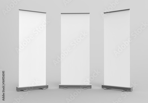 Fototapeta Naklejka Na Ścianę i Meble -  White blank empty high resolution Business Roll Up and  Standee Banner display mock up Template for your Design Presentation. 3d render illustration.
