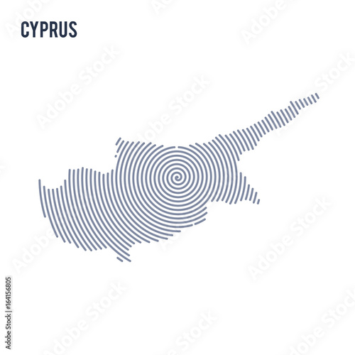 Vector abstract hatched map of Cyprus with spiral lines isolated on a white background.