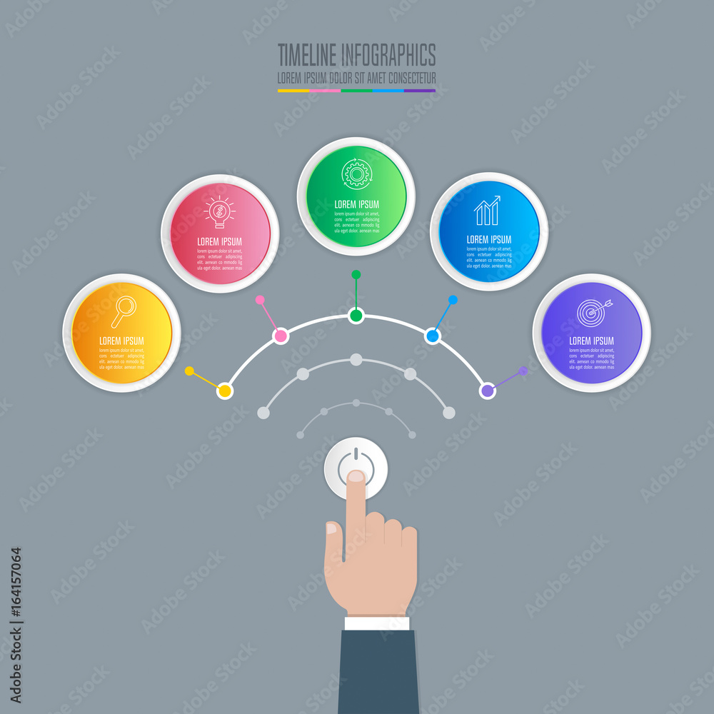 Creative concept for infographic with 5 options. Hand holding start up button with timeline infographic business design and marketing icons for presentation, annual report, diagram, workflow layout. Creative concept for infographic with 5 options. Hand holding start up button with timeline infographic business design and marketing icons for presentation, annual report, diagram, workflow layout.